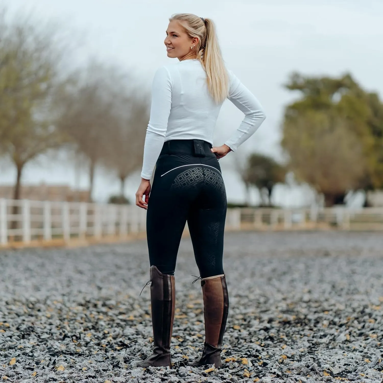 HORZE Callie Womens High Waist Silicone Full Seat Breeches with Phone Pocket