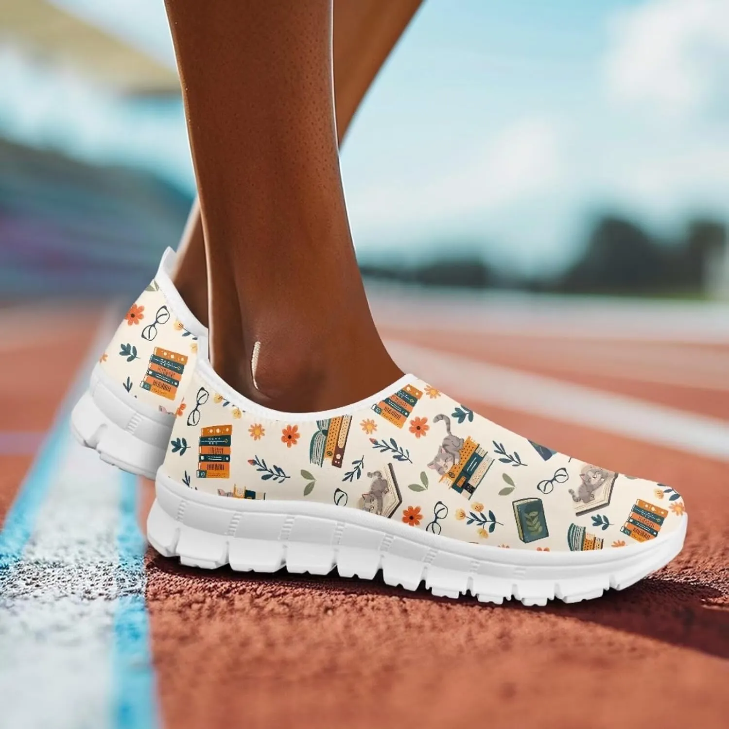 Howilath Books Print Women's Loafers & Slip-on Running Sneakers Casual Shoes Hands Free Shoes