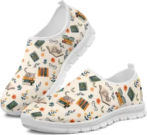 Howilath Books Print Women's Loafers & Slip-on Running Sneakers Casual Shoes Hands Free Shoes