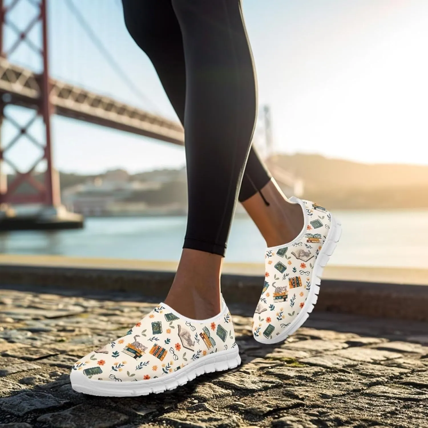 Howilath Books Print Women's Loafers & Slip-on Running Sneakers Casual Shoes Hands Free Shoes