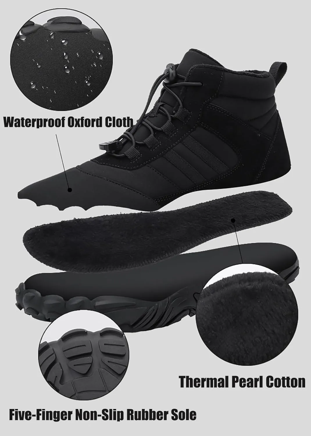 Hrtesus Hike Winter Barefoot Shoes Women Men, Winter Footwear Boots Wide Toe Non-Slip Highly Elastic Sneakers