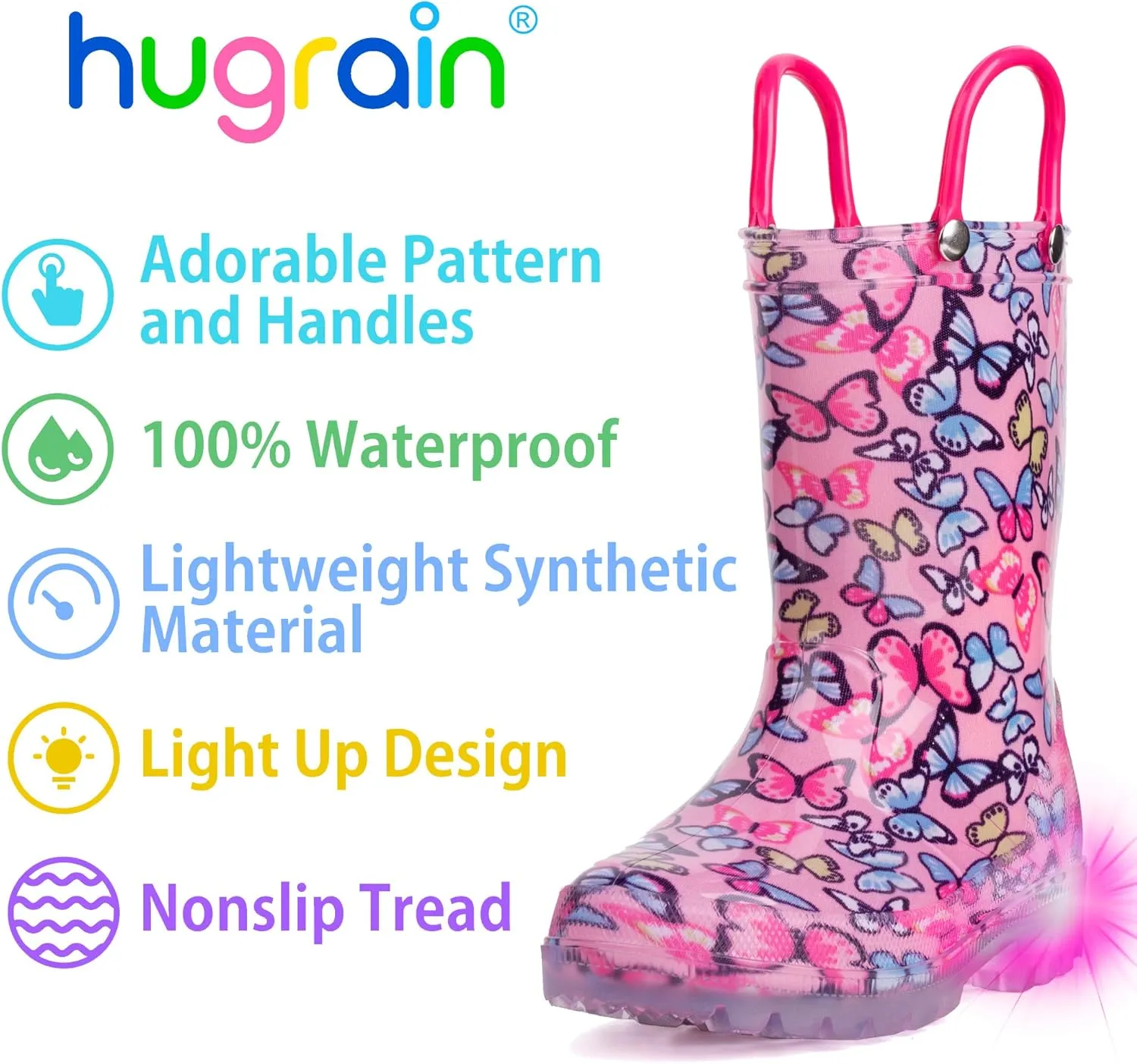 HugRain Light Up Rain Boots for Little Kids