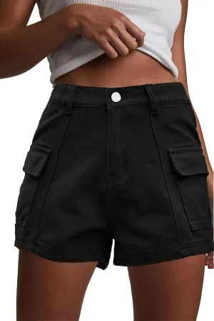 HVEPUO Womens High Waisted Cargo Jean Shorts Y2K Casual Summer Denim Shorts Elastic Waist Pull On Shorts with Pockets