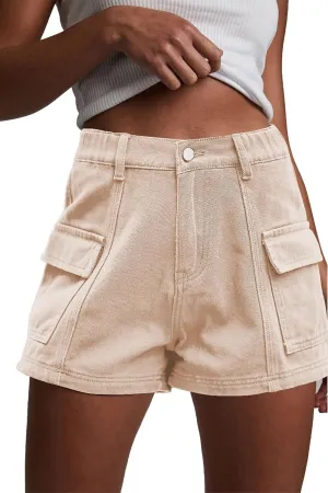 HVEPUO Womens High Waisted Cargo Jean Shorts Y2K Casual Summer Denim Shorts Elastic Waist Pull On Shorts with Pockets