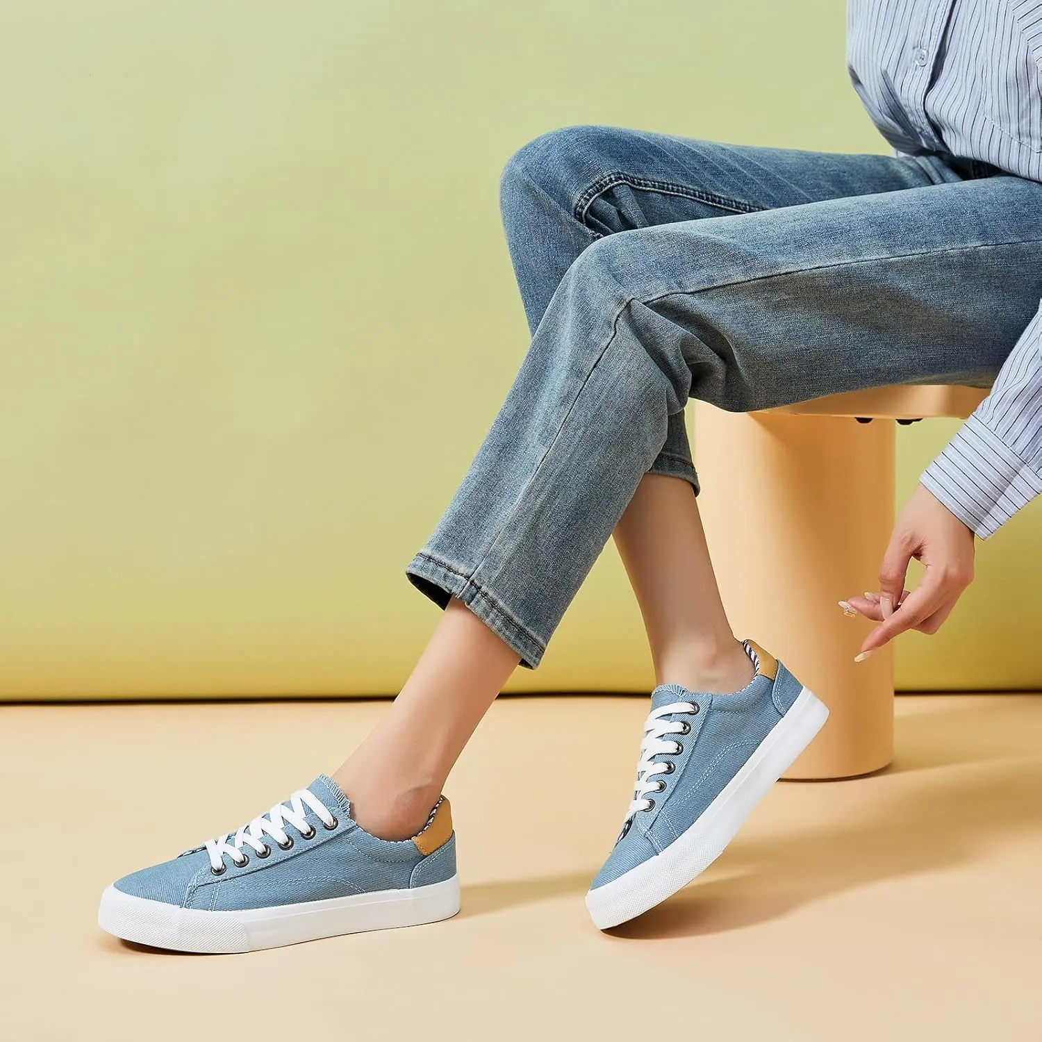 Iarus Women's Fashion Sneakers Low Top White Canvas Shoes for Womens Comfortable Breathable Lace-Up