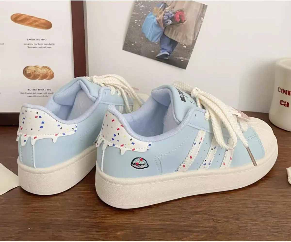 Ice Cream-Themed Casual Sneakers – Cute and Trendy Walking Shoes for Women and Teens with Chunky Sole, Adorable Details, and Comfortable Fit