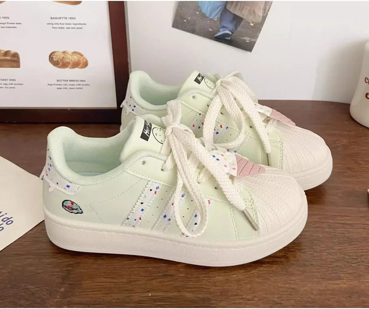 Ice Cream-Themed Casual Sneakers – Cute and Trendy Walking Shoes for Women and Teens with Chunky Sole, Adorable Details, and Comfortable Fit