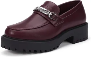 IDIFU IN2 Platform Loafers for Women with Chain Chunky Heel Penny Loafers Comfortable Round Toe Dress Shoes Work Office Business Dressy Fashion Casual Slip On Lug Sole Loafers Shoes