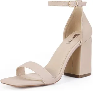 IDIFU IN4 High Chunky Block Heels Square Open Toe Ankle Strap Heeled Sandals Wedding Bridal Prom Dance Summer Dressy Comfortable Sexy Trendy Bride Bridesmaid Dress Shoes Cute Thick Women Heels