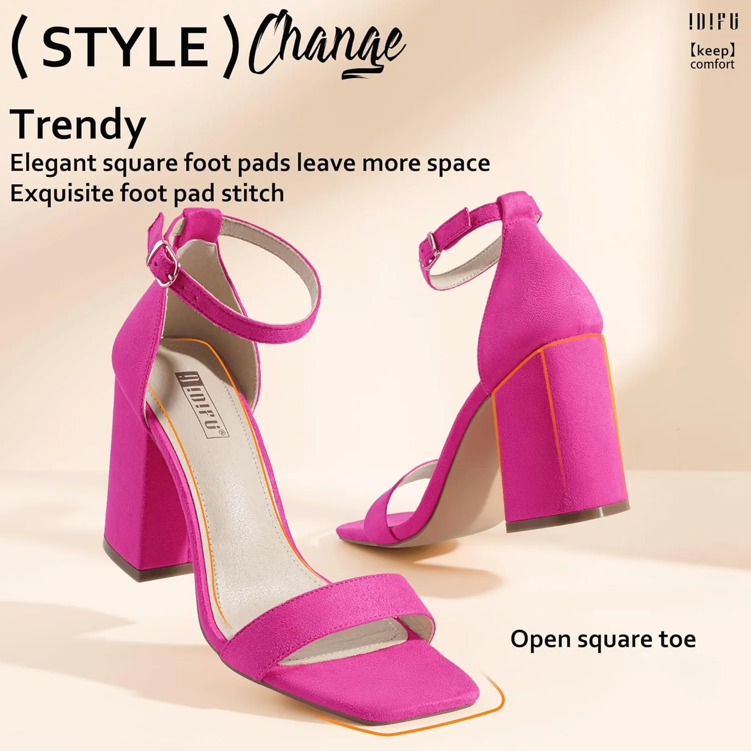 IDIFU IN4 High Chunky Block Heels Square Open Toe Ankle Strap Heeled Sandals Wedding Bridal Prom Dance Summer Dressy Comfortable Sexy Trendy Bride Bridesmaid Dress Shoes Cute Thick Women Heels