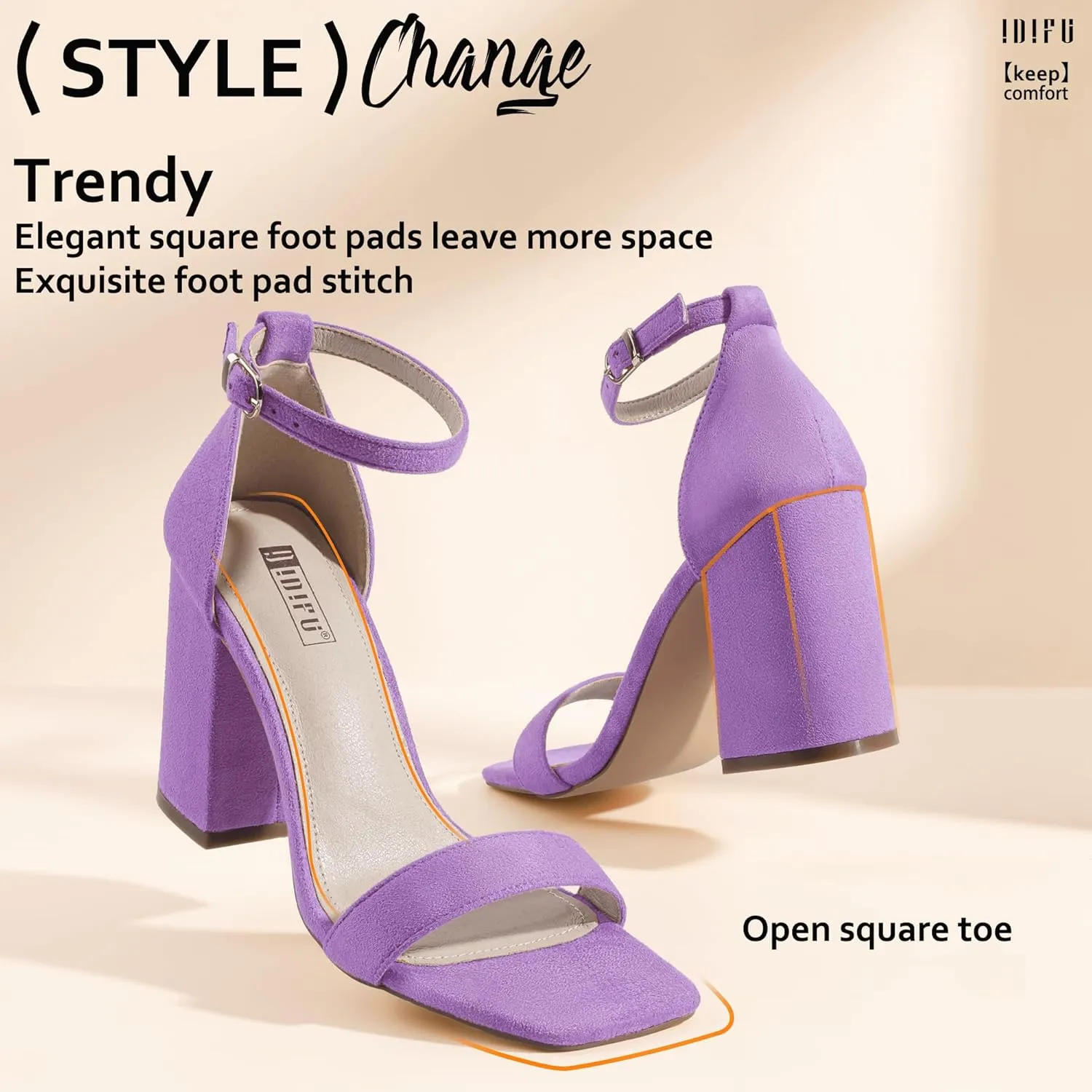 IDIFU IN4 High Chunky Block Heels Square Open Toe Ankle Strap Heeled Sandals Wedding Bridal Prom Dance Summer Dressy Comfortable Sexy Trendy Bride Bridesmaid Dress Shoes Cute Thick Women Heels