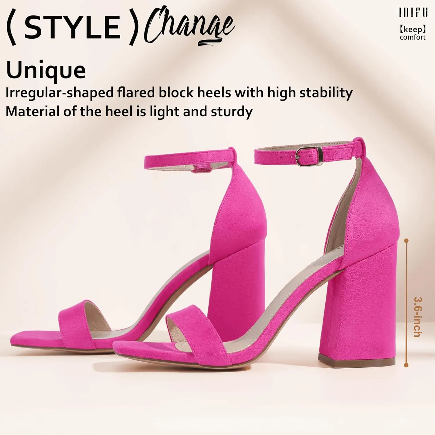 IDIFU IN4 High Chunky Block Heels Square Open Toe Ankle Strap Heeled Sandals Wedding Bridal Prom Dance Summer Dressy Comfortable Sexy Trendy Bride Bridesmaid Dress Shoes Cute Thick Women Heels