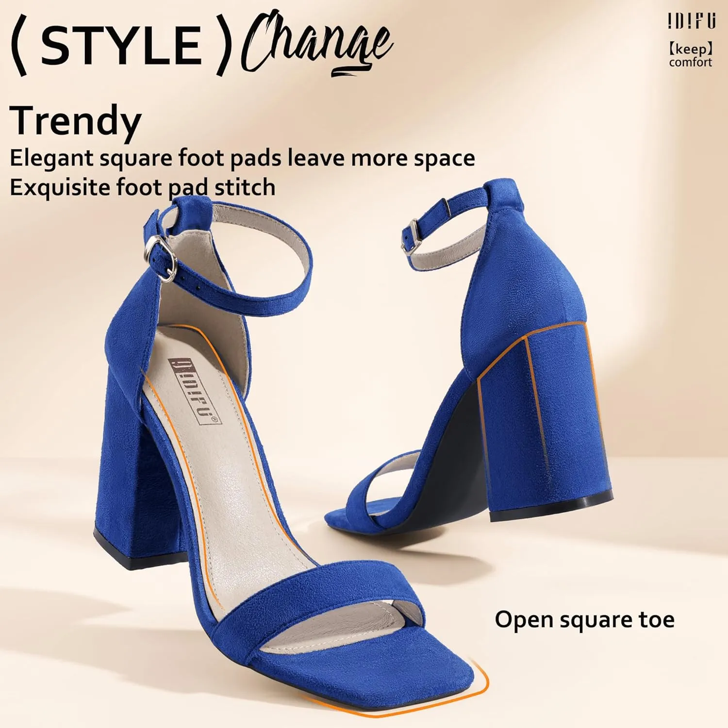 IDIFU IN4 High Chunky Block Heels Square Open Toe Ankle Strap Heeled Sandals Wedding Bridal Prom Dance Summer Dressy Comfortable Sexy Trendy Bride Bridesmaid Dress Shoes Cute Thick Women Heels
