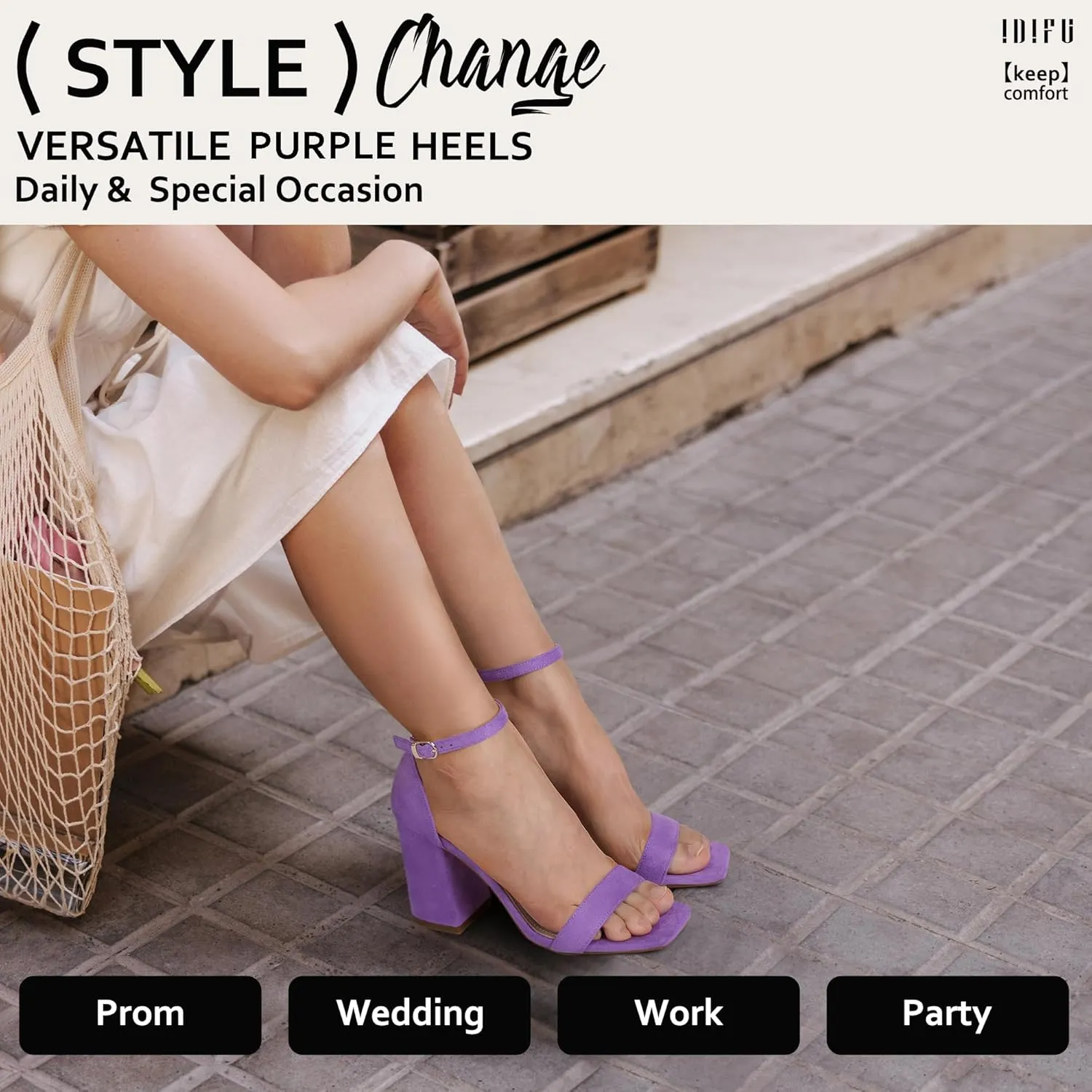 IDIFU IN4 High Chunky Block Heels Square Open Toe Ankle Strap Heeled Sandals Wedding Bridal Prom Dance Summer Dressy Comfortable Sexy Trendy Bride Bridesmaid Dress Shoes Cute Thick Women Heels