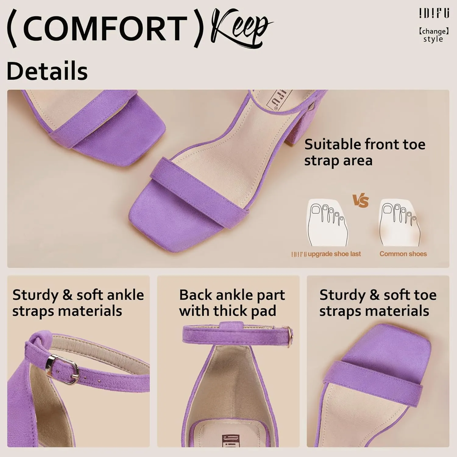 IDIFU IN4 High Chunky Block Heels Square Open Toe Ankle Strap Heeled Sandals Wedding Bridal Prom Dance Summer Dressy Comfortable Sexy Trendy Bride Bridesmaid Dress Shoes Cute Thick Women Heels