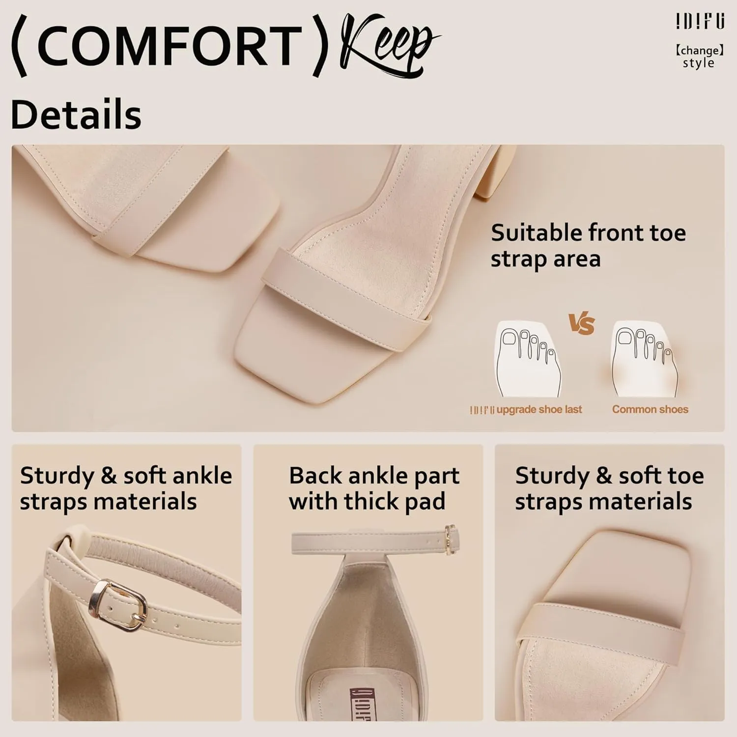 IDIFU IN4 High Chunky Block Heels Square Open Toe Ankle Strap Heeled Sandals Wedding Bridal Prom Dance Summer Dressy Comfortable Sexy Trendy Bride Bridesmaid Dress Shoes Cute Thick Women Heels
