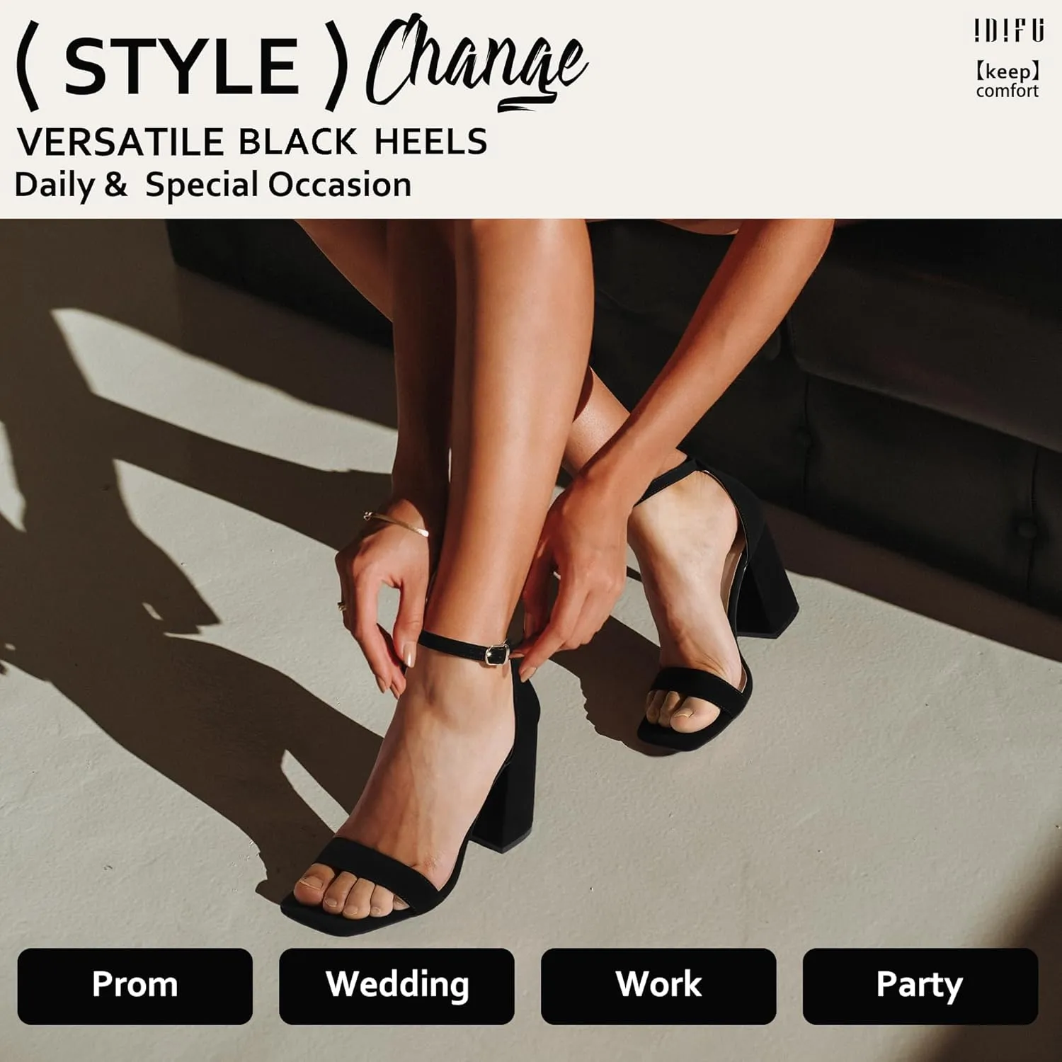 IDIFU IN4 High Chunky Block Heels Square Open Toe Ankle Strap Heeled Sandals Wedding Bridal Prom Dance Summer Dressy Comfortable Sexy Trendy Bride Bridesmaid Dress Shoes Cute Thick Women Heels