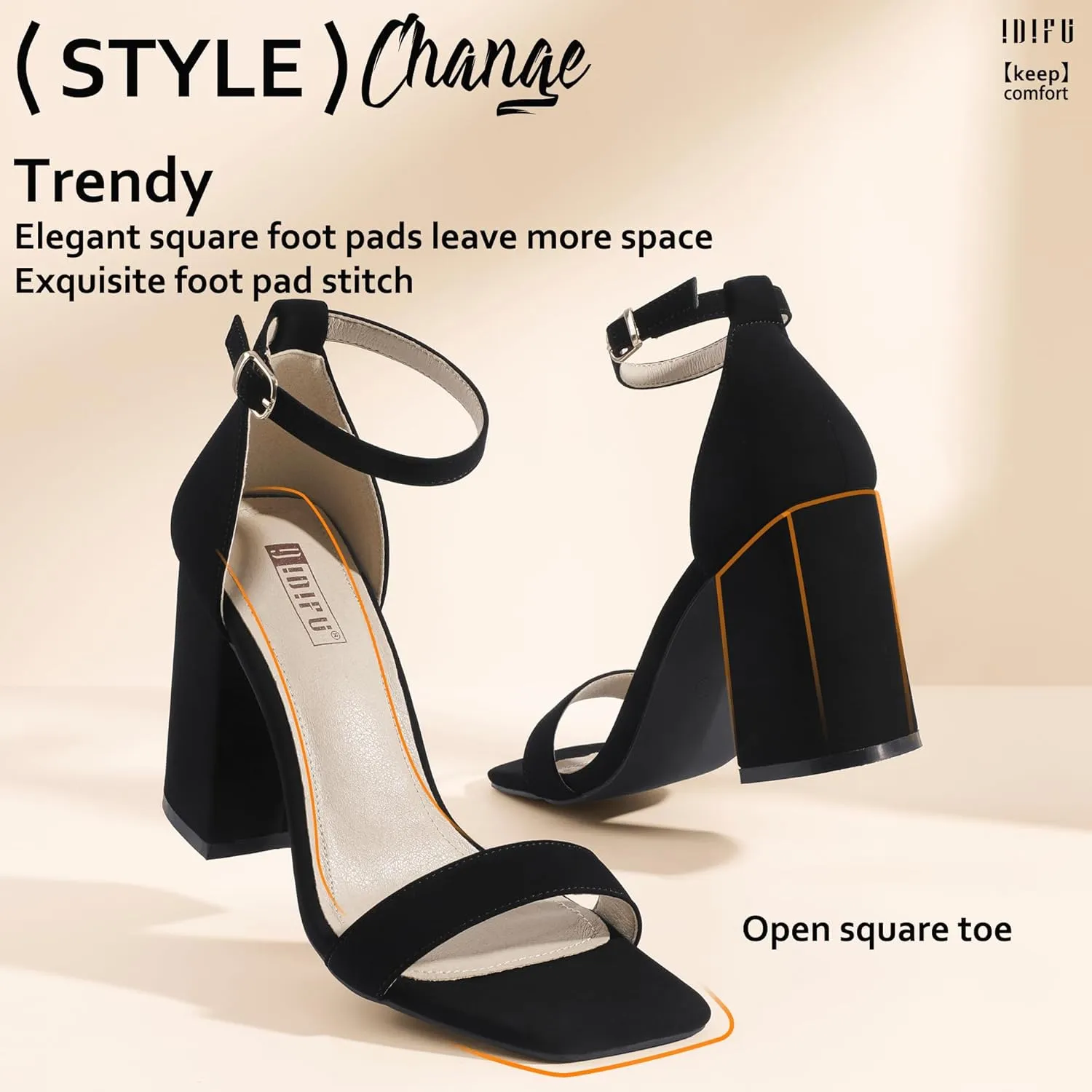 IDIFU IN4 High Chunky Block Heels Square Open Toe Ankle Strap Heeled Sandals Wedding Bridal Prom Dance Summer Dressy Comfortable Sexy Trendy Bride Bridesmaid Dress Shoes Cute Thick Women Heels
