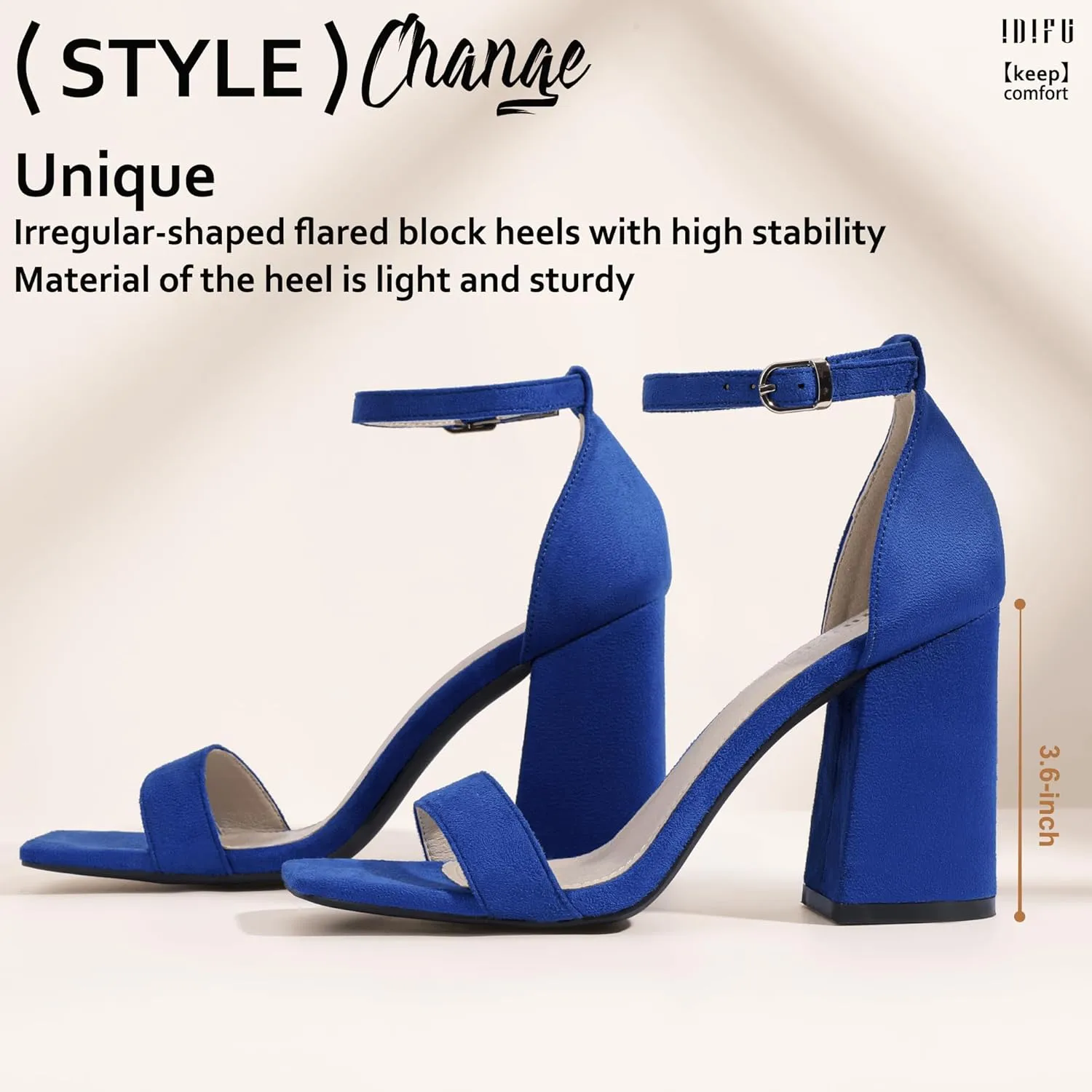 IDIFU IN4 High Chunky Block Heels Square Open Toe Ankle Strap Heeled Sandals Wedding Bridal Prom Dance Summer Dressy Comfortable Sexy Trendy Bride Bridesmaid Dress Shoes Cute Thick Women Heels