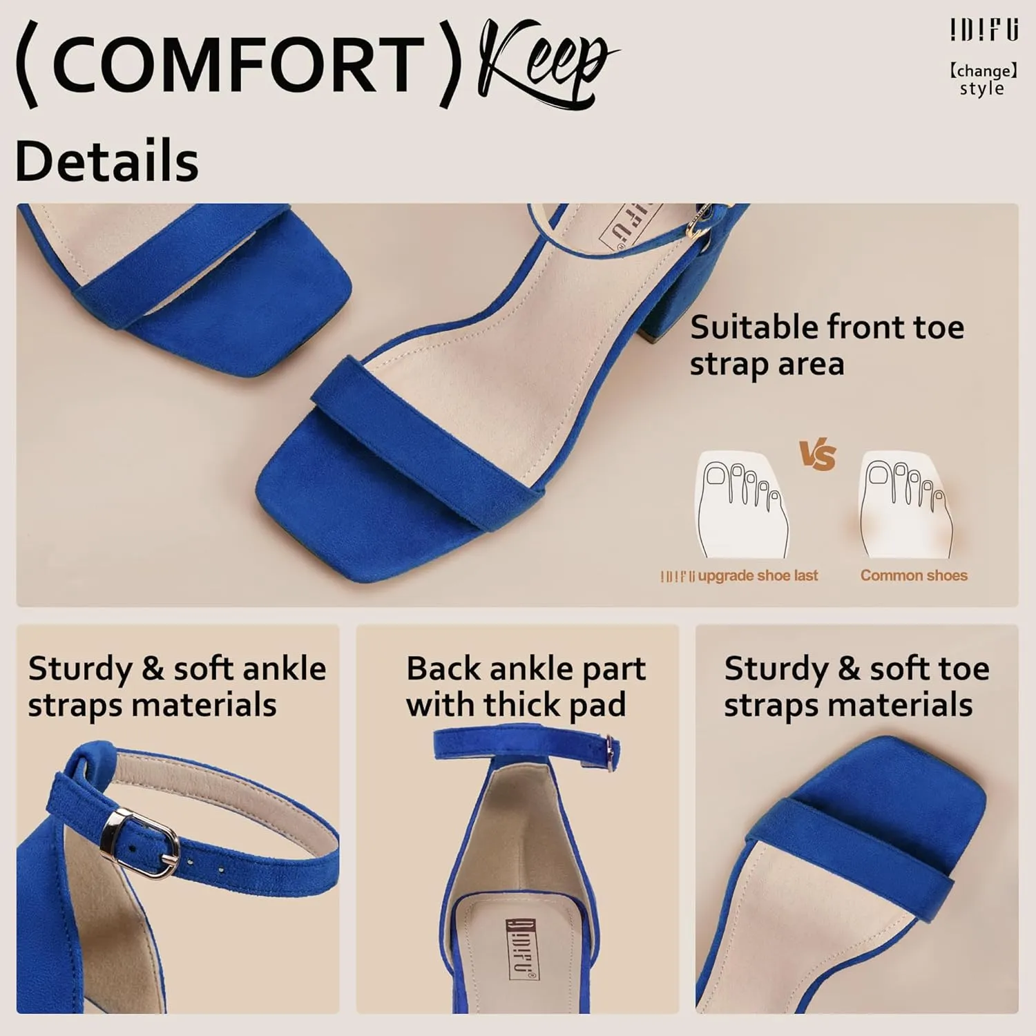 IDIFU IN4 High Chunky Block Heels Square Open Toe Ankle Strap Heeled Sandals Wedding Bridal Prom Dance Summer Dressy Comfortable Sexy Trendy Bride Bridesmaid Dress Shoes Cute Thick Women Heels