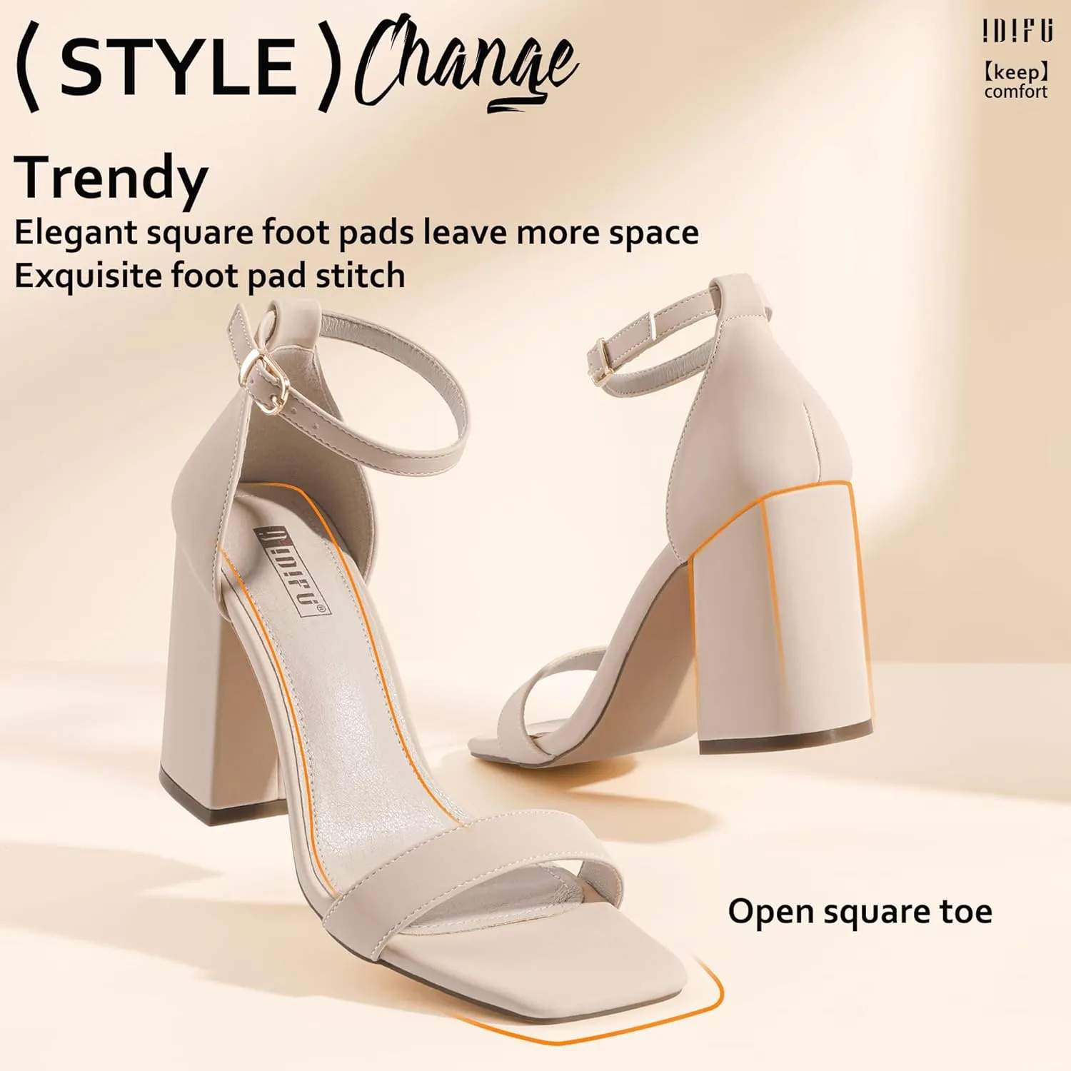 IDIFU IN4 High Chunky Block Heels Square Open Toe Ankle Strap Heeled Sandals Wedding Bridal Prom Dance Summer Dressy Comfortable Sexy Trendy Bride Bridesmaid Dress Shoes Cute Thick Women Heels