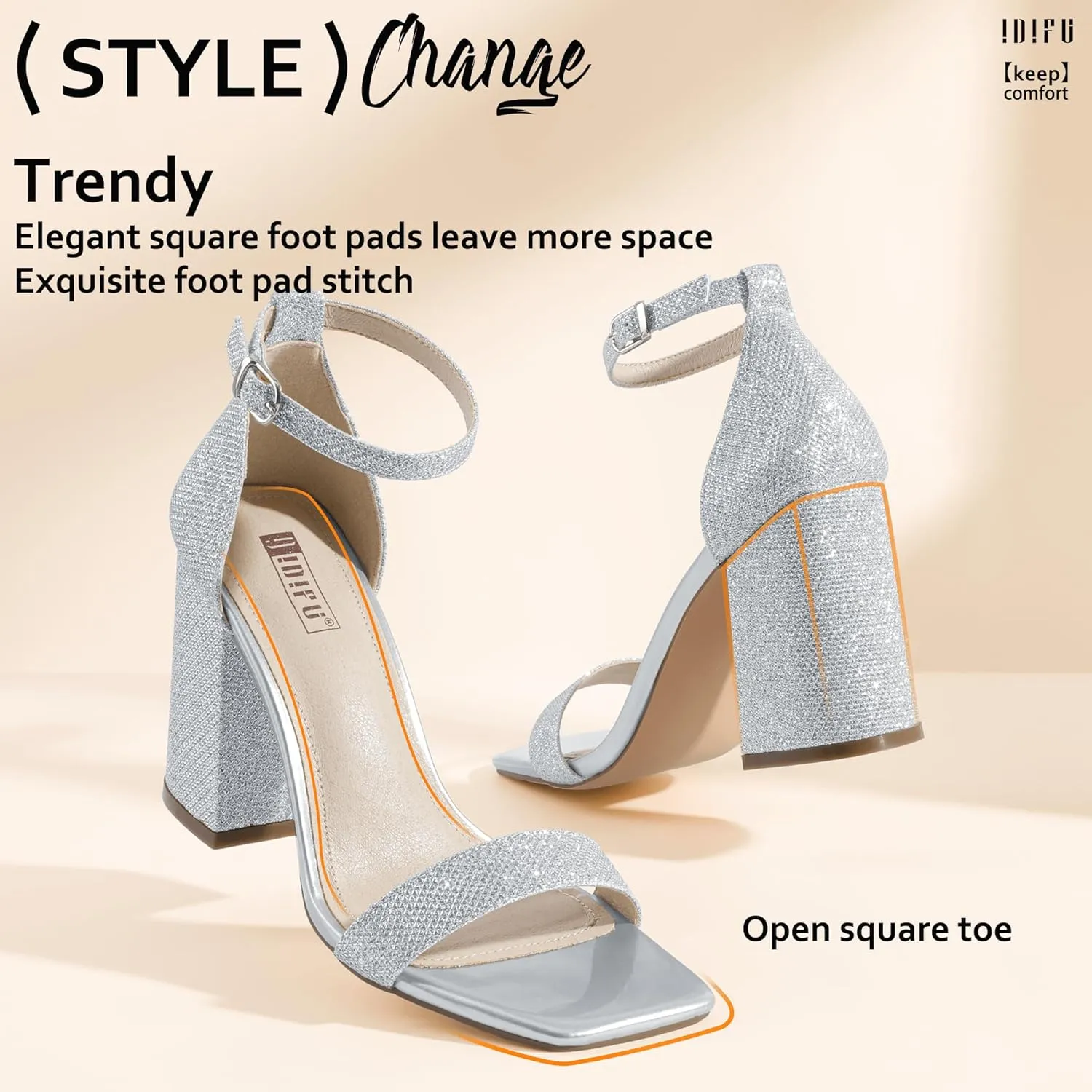 IDIFU IN4 High Chunky Block Heels Square Open Toe Ankle Strap Heeled Sandals Wedding Bridal Prom Dance Summer Dressy Comfortable Sexy Trendy Bride Bridesmaid Dress Shoes Cute Thick Women Heels