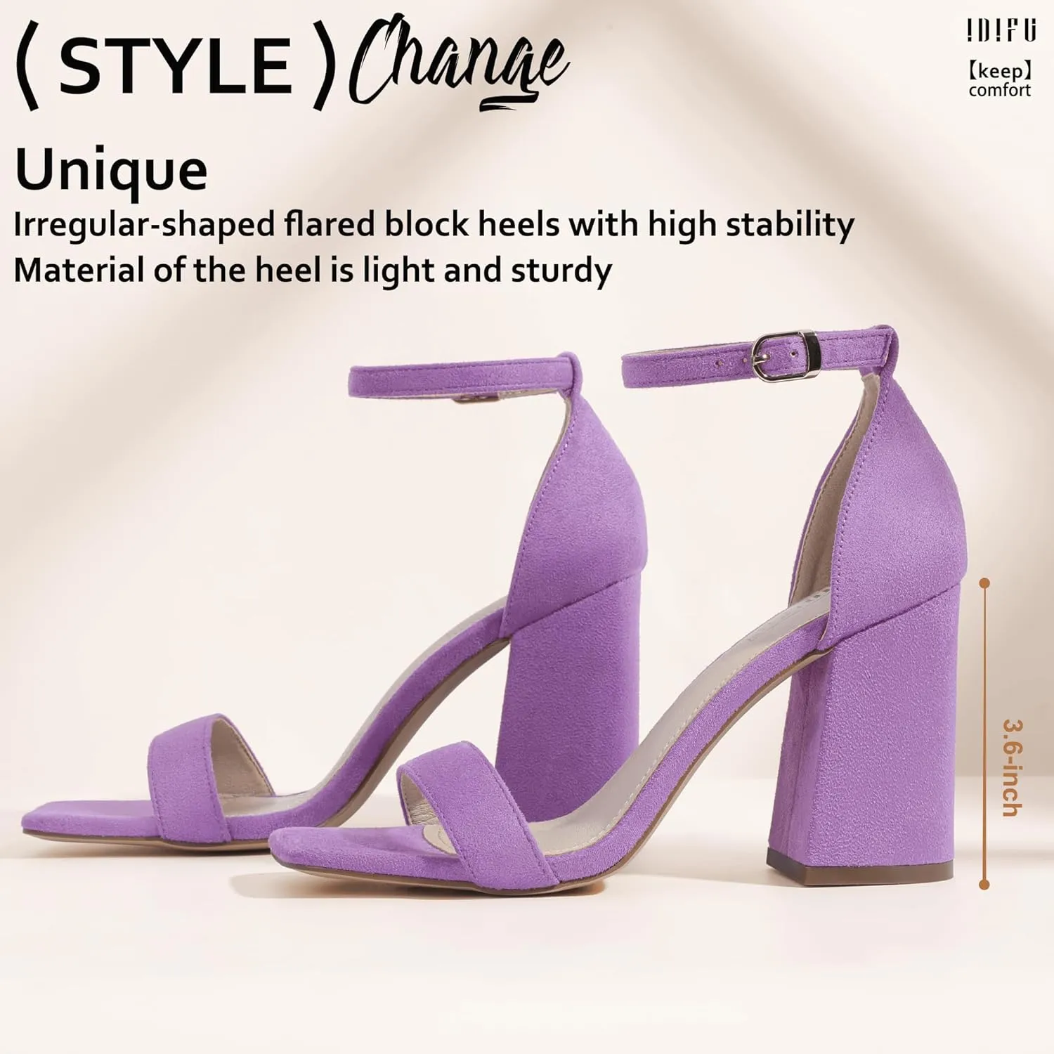 IDIFU IN4 High Chunky Block Heels Square Open Toe Ankle Strap Heeled Sandals Wedding Bridal Prom Dance Summer Dressy Comfortable Sexy Trendy Bride Bridesmaid Dress Shoes Cute Thick Women Heels