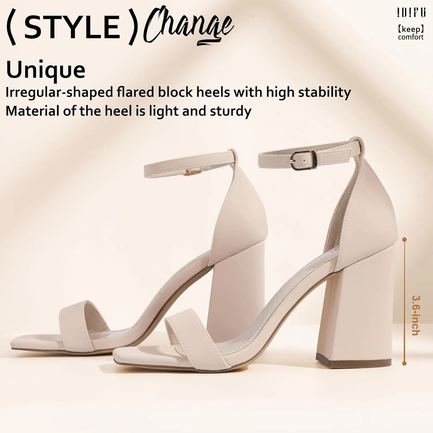 IDIFU IN4 High Chunky Block Heels Square Open Toe Ankle Strap Heeled Sandals Wedding Bridal Prom Dance Summer Dressy Comfortable Sexy Trendy Bride Bridesmaid Dress Shoes Cute Thick Women Heels