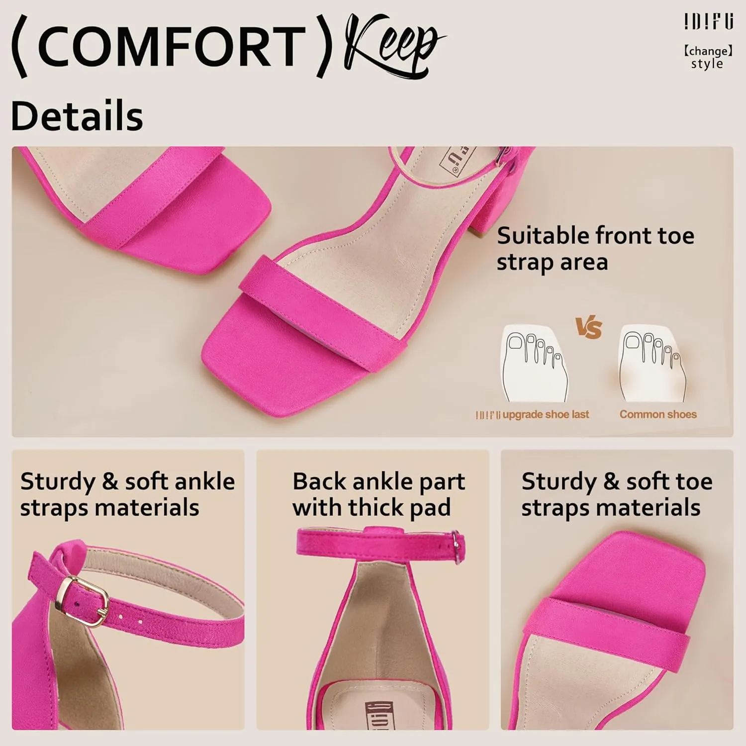 IDIFU IN4 High Chunky Block Heels Square Open Toe Ankle Strap Heeled Sandals Wedding Bridal Prom Dance Summer Dressy Comfortable Sexy Trendy Bride Bridesmaid Dress Shoes Cute Thick Women Heels