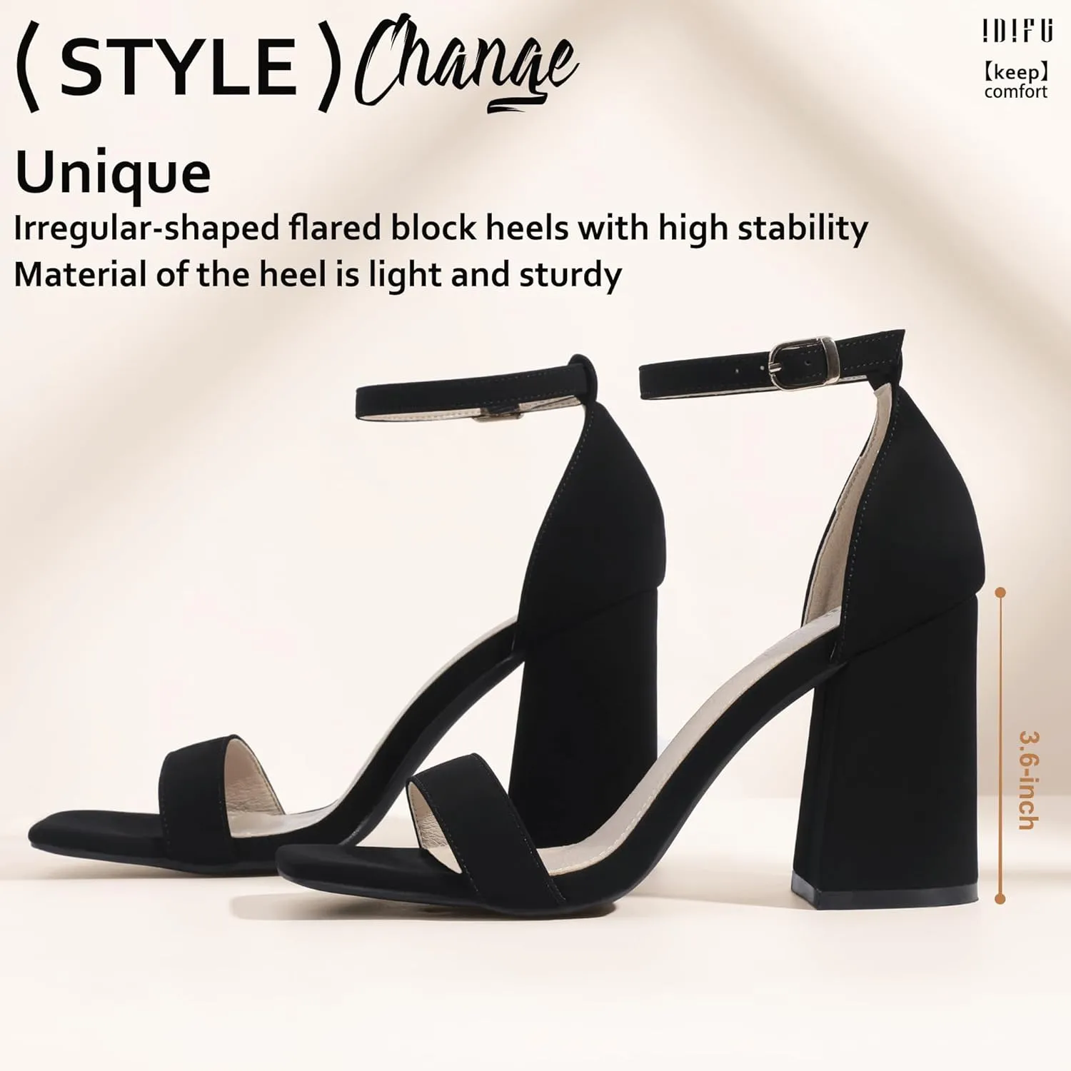 IDIFU IN4 High Chunky Block Heels Square Open Toe Ankle Strap Heeled Sandals Wedding Bridal Prom Dance Summer Dressy Comfortable Sexy Trendy Bride Bridesmaid Dress Shoes Cute Thick Women Heels