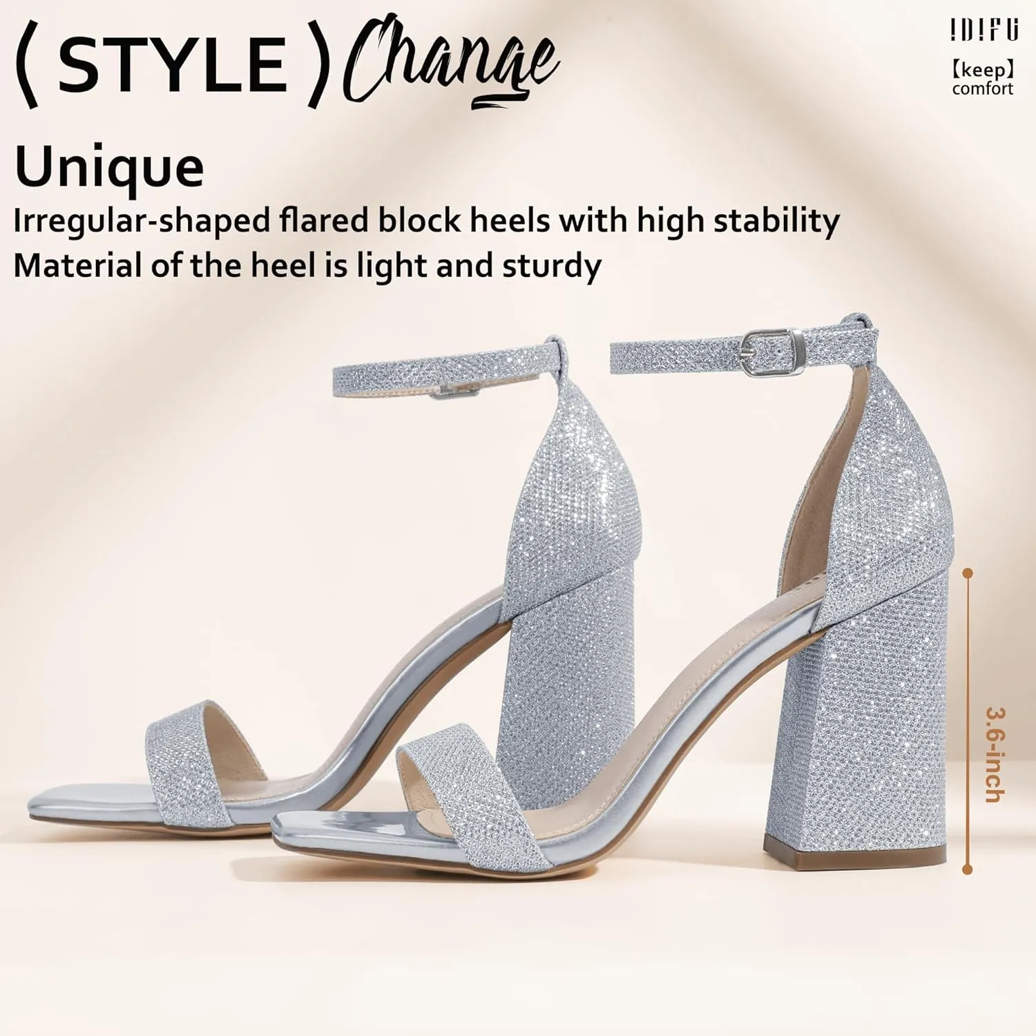 IDIFU IN4 High Chunky Block Heels Square Open Toe Ankle Strap Heeled Sandals Wedding Bridal Prom Dance Summer Dressy Comfortable Sexy Trendy Bride Bridesmaid Dress Shoes Cute Thick Women Heels