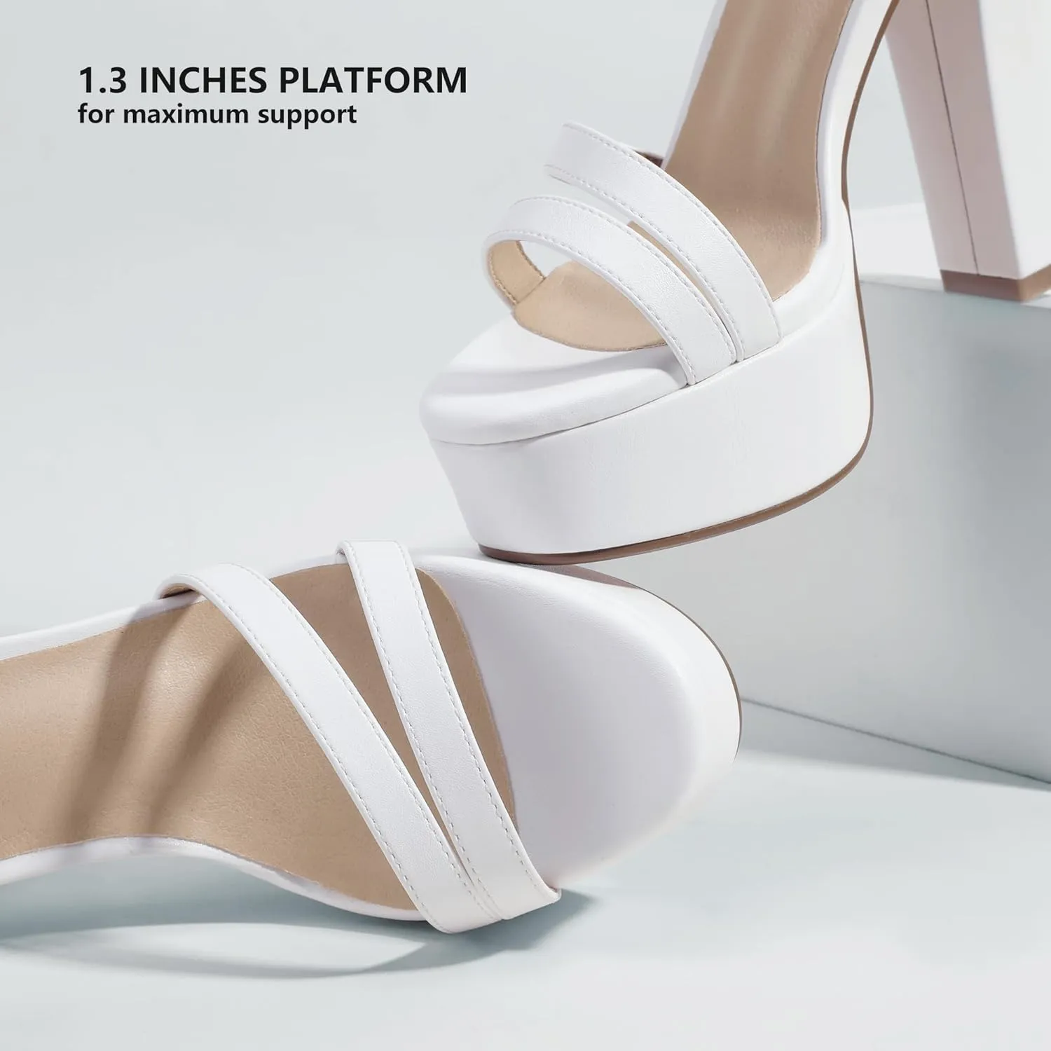 IDIFU Women's Platform Chunky High Heels Dress Sandals Open Toe Ankle Strap Strappy Wedding Bridal Party Dance Shoes For Women Bride