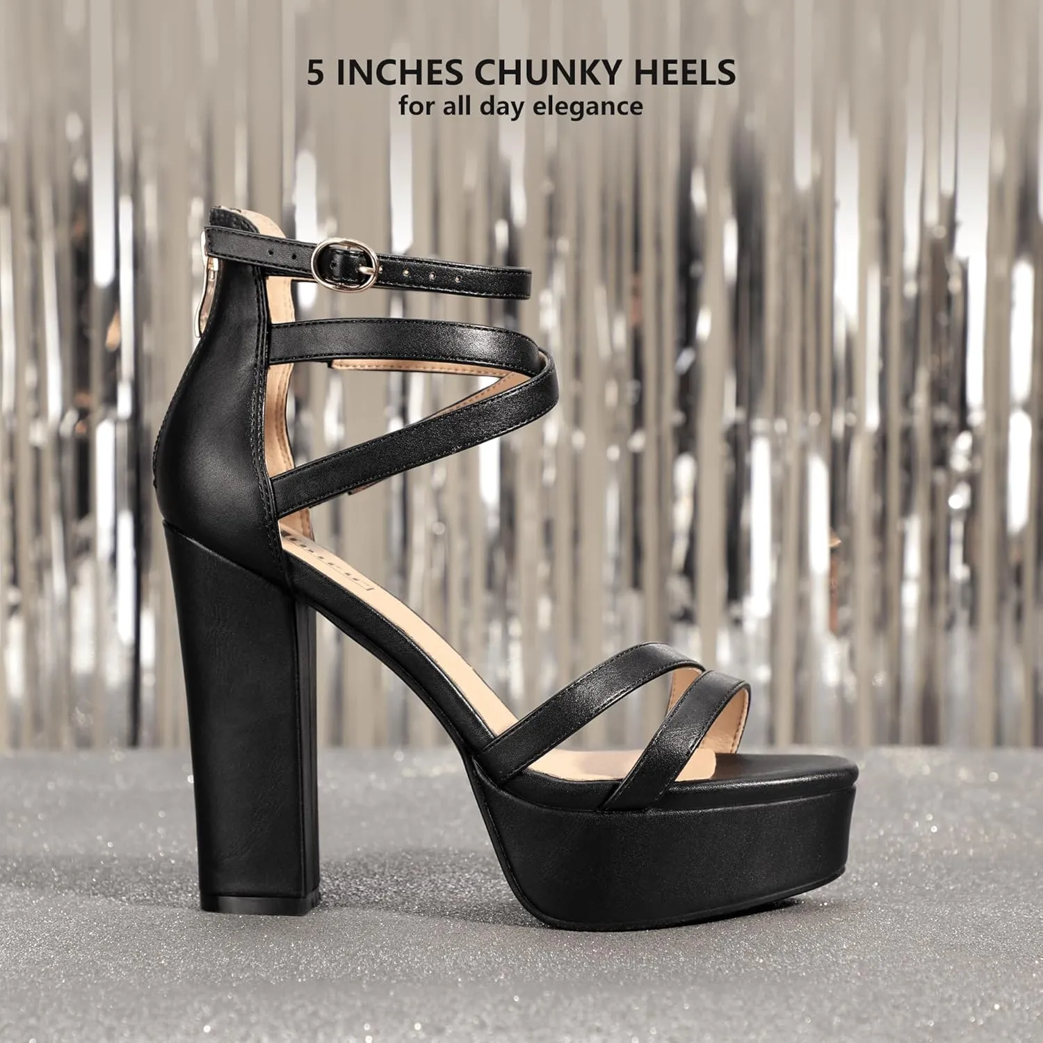 IDIFU Women's Platform Chunky High Heels Dress Sandals Open Toe Ankle Strap Strappy Wedding Bridal Party Dance Shoes For Women Bride