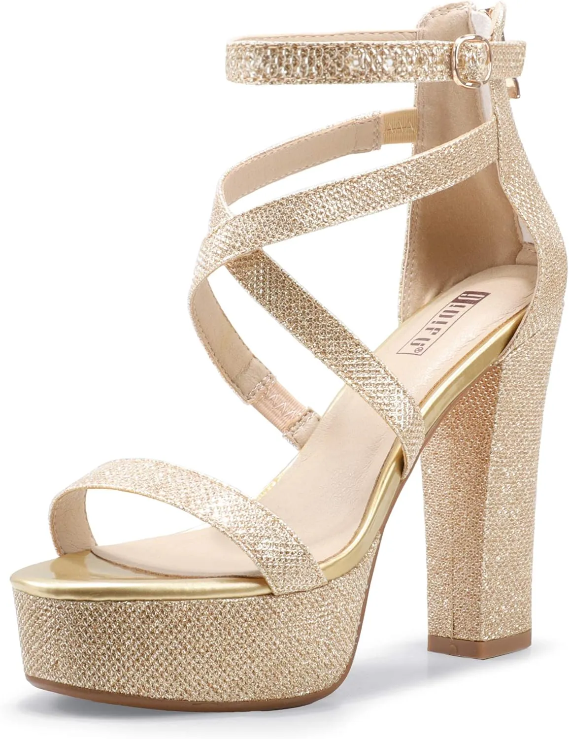 IDIFU Women's Platform Chunky High Heels Dress Sandals Open Toe Ankle Strap Strappy Wedding Bridal Party Dance Shoes For Women Bride