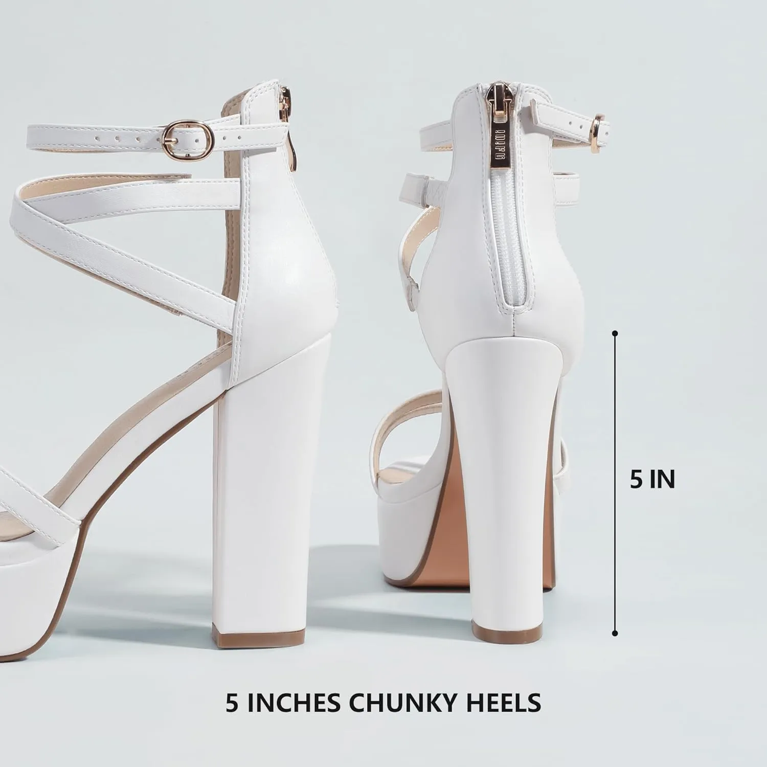 IDIFU Women's Platform Chunky High Heels Dress Sandals Open Toe Ankle Strap Strappy Wedding Bridal Party Dance Shoes For Women Bride