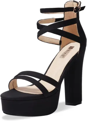 IDIFU Women's Platform Chunky High Heels Dress Sandals Open Toe Ankle Strap Strappy Wedding Bridal Party Dance Shoes For Women Bride