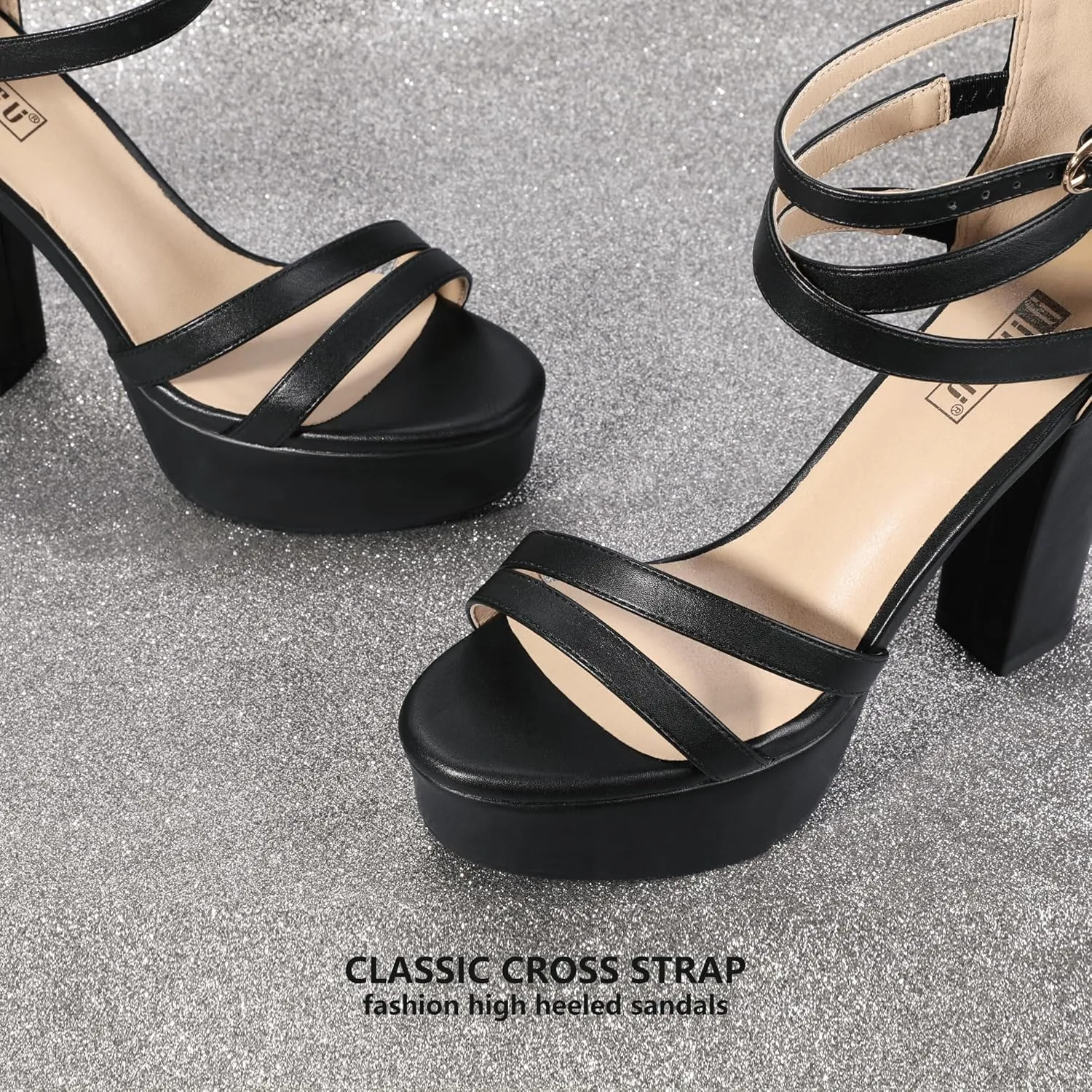 IDIFU Women's Platform Chunky High Heels Dress Sandals Open Toe Ankle Strap Strappy Wedding Bridal Party Dance Shoes For Women Bride