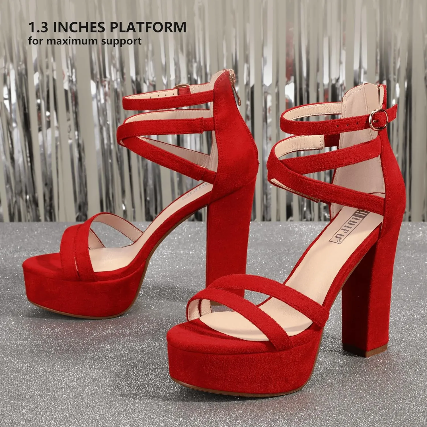IDIFU Women's Platform Chunky High Heels Dress Sandals Open Toe Ankle Strap Strappy Wedding Bridal Party Dance Shoes For Women Bride