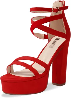 IDIFU Women's Platform Chunky High Heels Dress Sandals Open Toe Ankle Strap Strappy Wedding Bridal Party Dance Shoes For Women Bride