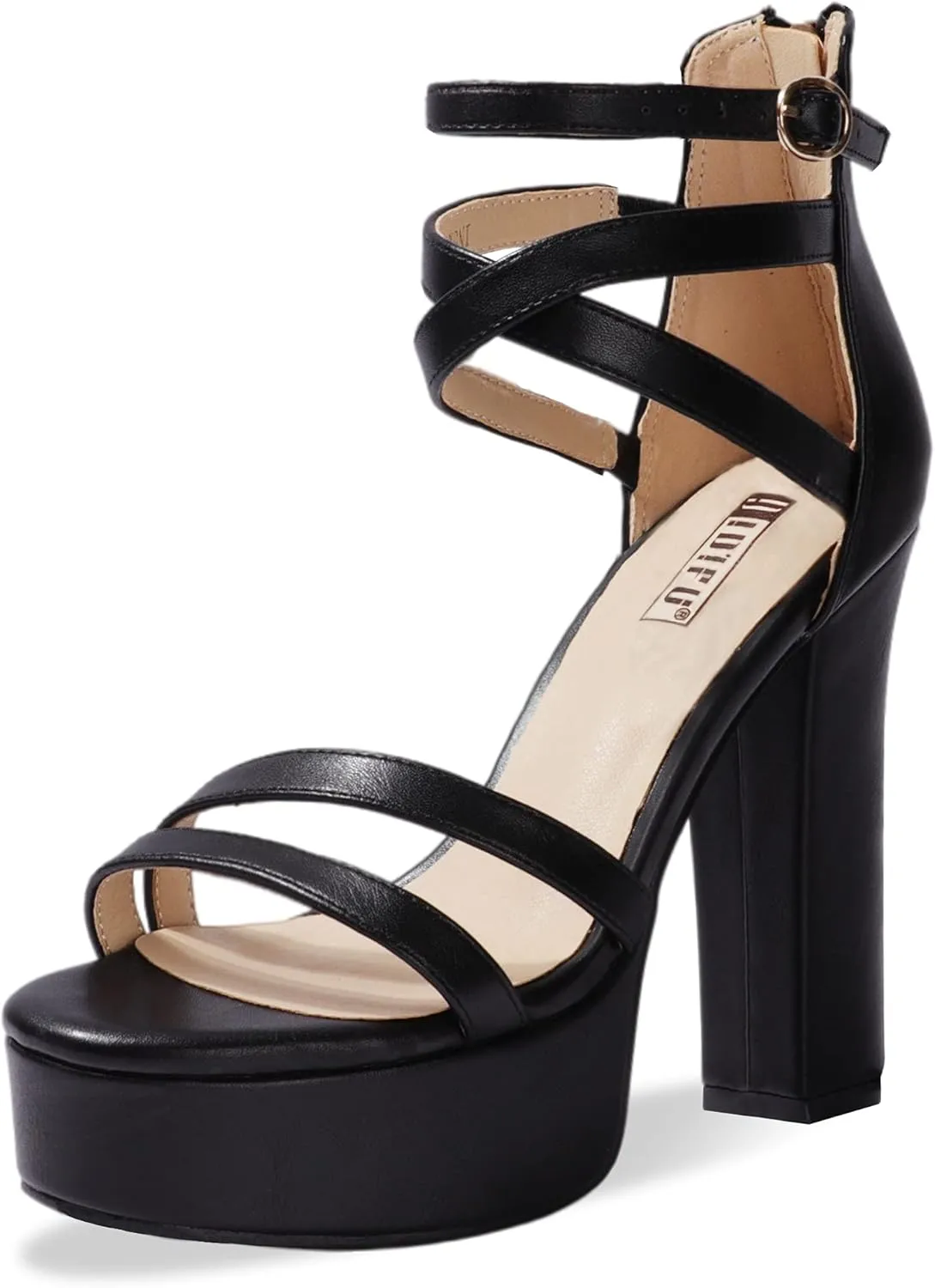 IDIFU Women's Platform Chunky High Heels Dress Sandals Open Toe Ankle Strap Strappy Wedding Bridal Party Dance Shoes For Women Bride