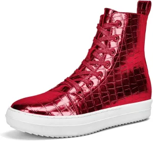 IMPREMEY Women's High Top Sneakers Lace Up Crocodile Leather Shoes with Thick Soles and Zipper, Fashionable Walking Shoes