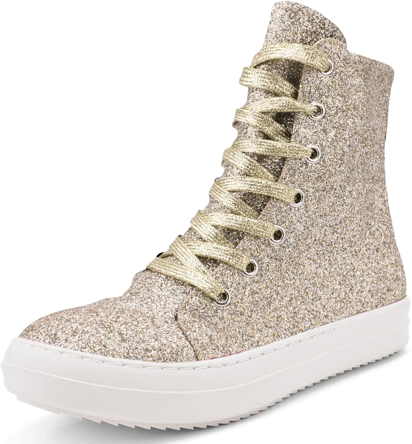 IMPREMEY Women's High Top Sneakers Lace Up PU Leather Shoes with Thick Soles and Zipper, Fashionable Walking Shoes
