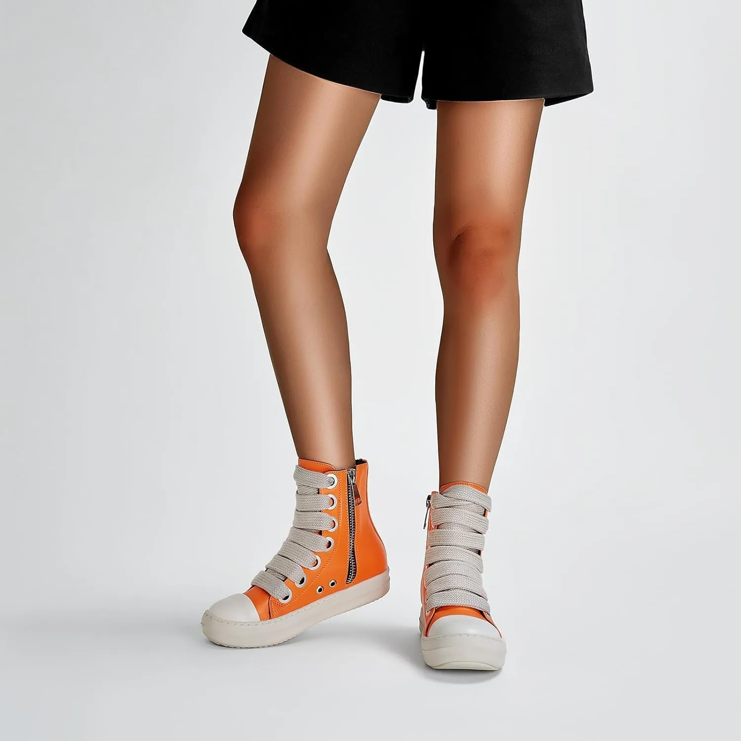 IMPREMEY Women's High Top Sneakers Lace Up PU Leather Shoes with Thick Soles and Zipper, Fashionable Walking Shoes