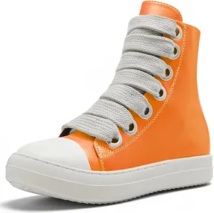 IMPREMEY Women's High Top Sneakers Lace Up PU Leather Shoes with Thick Soles and Zipper, Fashionable Walking Shoes