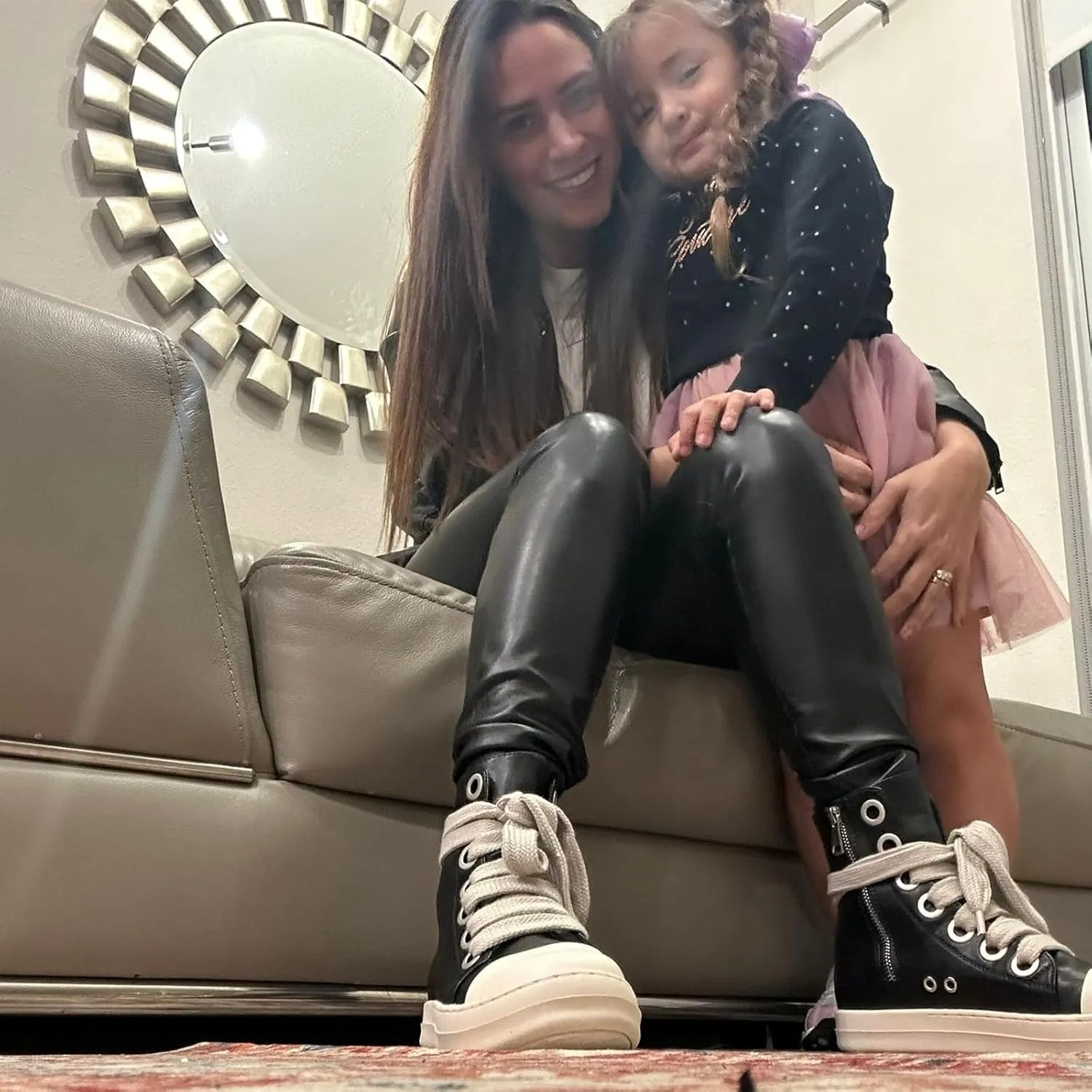 IMPREMEY Women's High Top Sneakers Lace Up PU Leather Shoes with Thick Soles and Zipper, Fashionable Walking Shoes