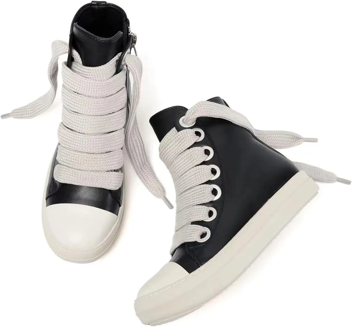 IMPREMEY Women's High Top Sneakers Lace Up PU Leather Shoes with Thick Soles and Zipper, Fashionable Walking Shoes