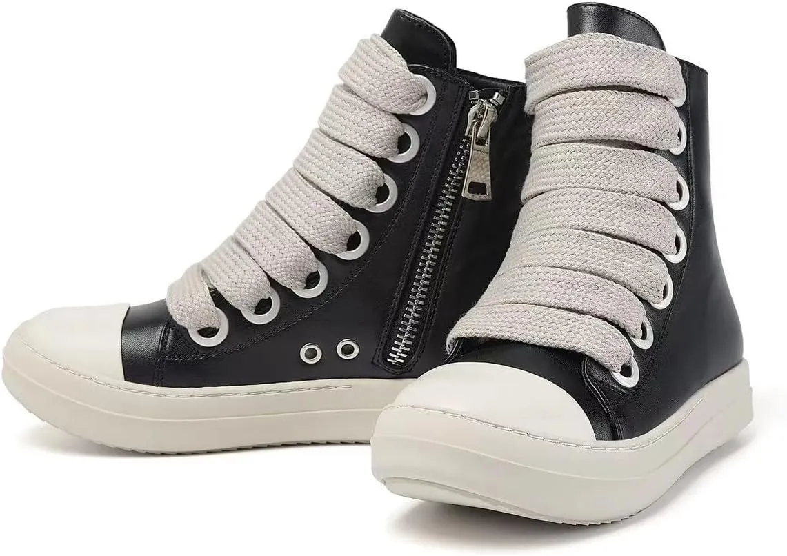 IMPREMEY Women's High Top Sneakers Lace Up PU Leather Shoes with Thick Soles and Zipper, Fashionable Walking Shoes