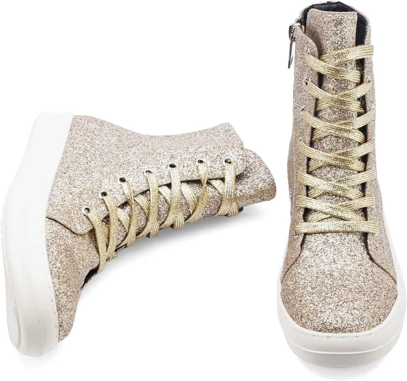 IMPREMEY Women's High Top Sneakers Lace Up PU Leather Shoes with Thick Soles and Zipper, Fashionable Walking Shoes