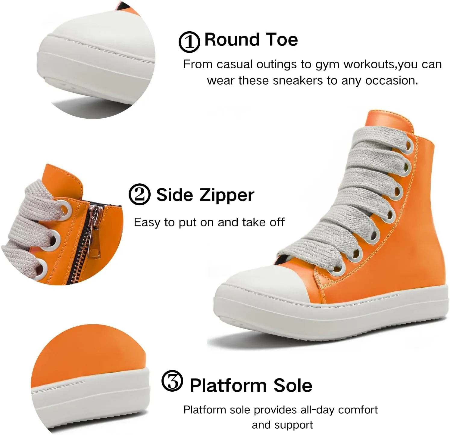 IMPREMEY Women's High Top Sneakers Lace Up PU Leather Shoes with Thick Soles and Zipper, Fashionable Walking Shoes
