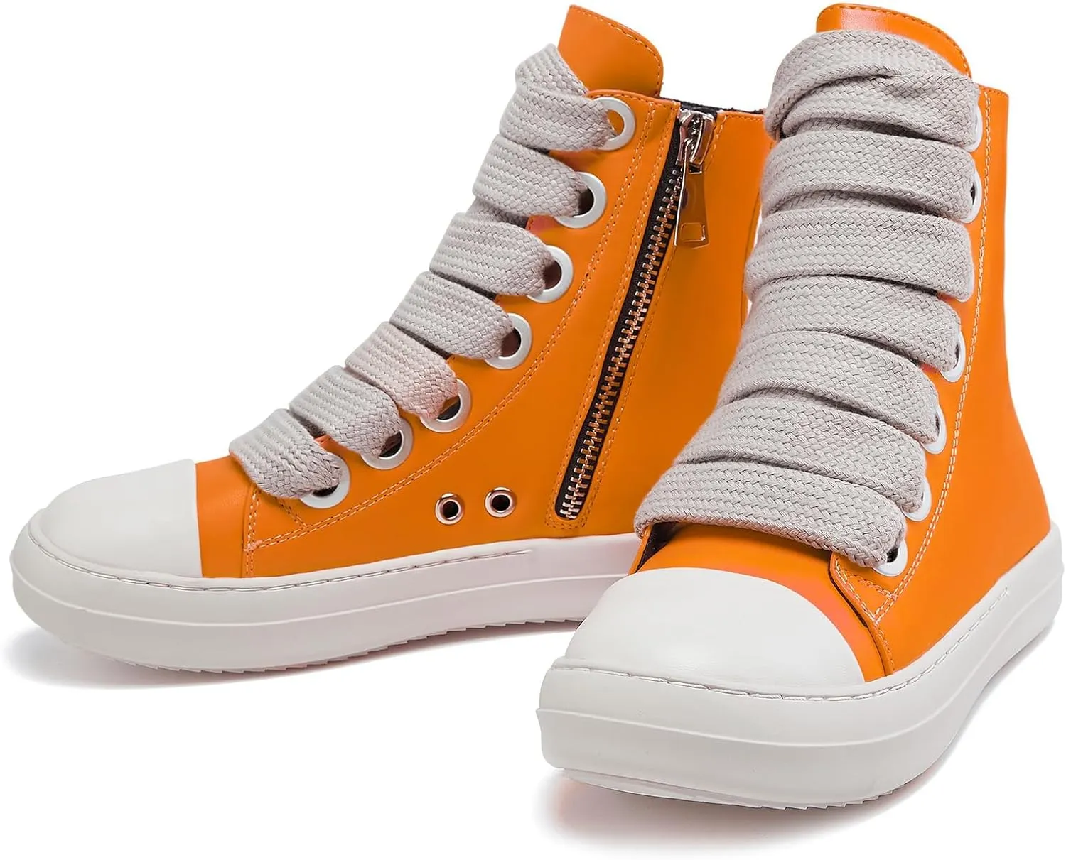 IMPREMEY Women's High Top Sneakers Lace Up PU Leather Shoes with Thick Soles and Zipper, Fashionable Walking Shoes